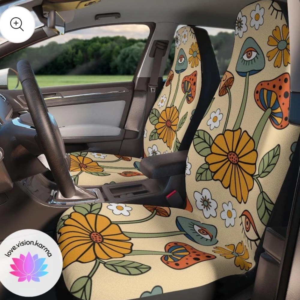 Boho Trippy Mushroom & Flowers Hippie Cottagecore MCM Car Seat Covers